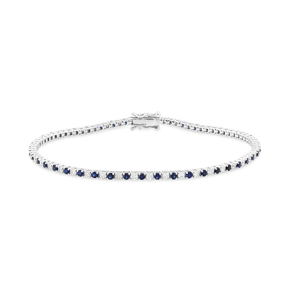 Tennis Bracelet with Natural Sapphire & 1 Carat TW of Diamonds in 10kt White Gold