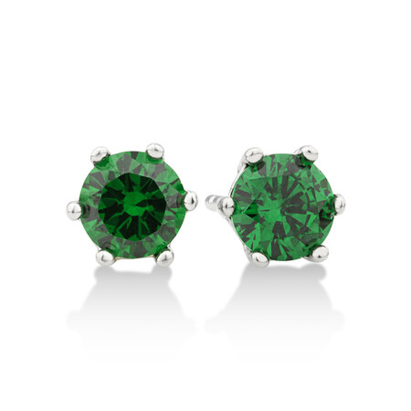 Stud Earrings with Emerald Cubic Zirconia in Sterling Silver Stud Earrings with Emerald Cubic Zirconia in Sterling Silver
