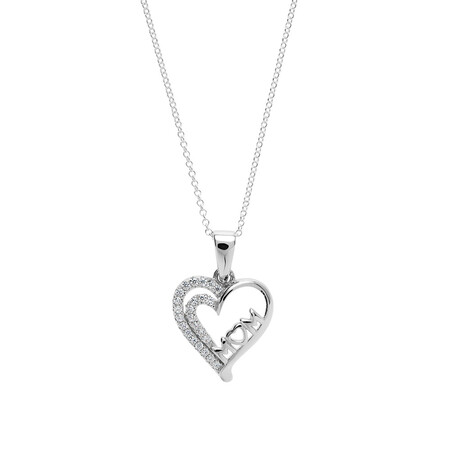 "Mom" Heart Pendant with White Cubic Zirconia in Sterling Silver "Mom" Heart Pendant with White Cubic Zirconia in Sterling Silver
