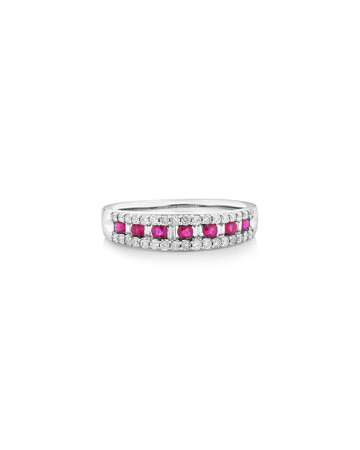 Ring with Natural Ruby & 0.29 Carat TW of Diamonds in 10kt White Gold Ring with Natural Ruby & 0.29 Carat TW of Diamonds in 10kt White Gold