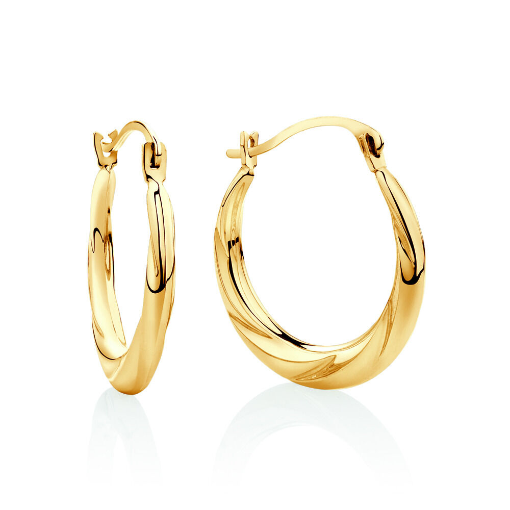 17mm Patterned Hoop Earrings In 10kt Yellow Gold