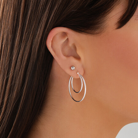 32mm Double Hoop Earrings in Sterling Silver 32mm Double Hoop Earrings in Sterling Silver