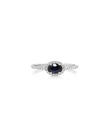 Halo Ring with Sapphire & 0.15 Carat TW of Diamonds in 10kt White Gold Halo Ring with Sapphire & 0.15 Carat TW of Diamonds in 10kt White Gold