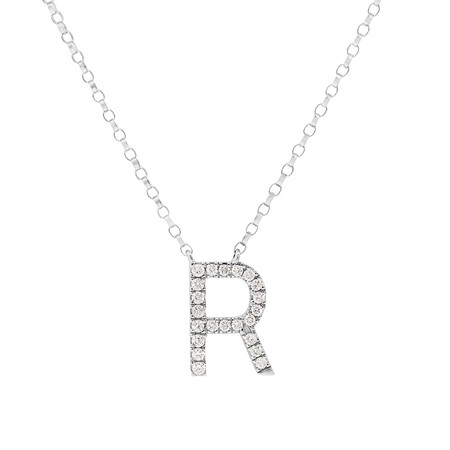 "R" Initial Necklace with 0.10 Carat TW of Diamonds in 10kt White Gold "R" Initial Necklace with 0.10 Carat TW of Diamonds in 10kt White Gold