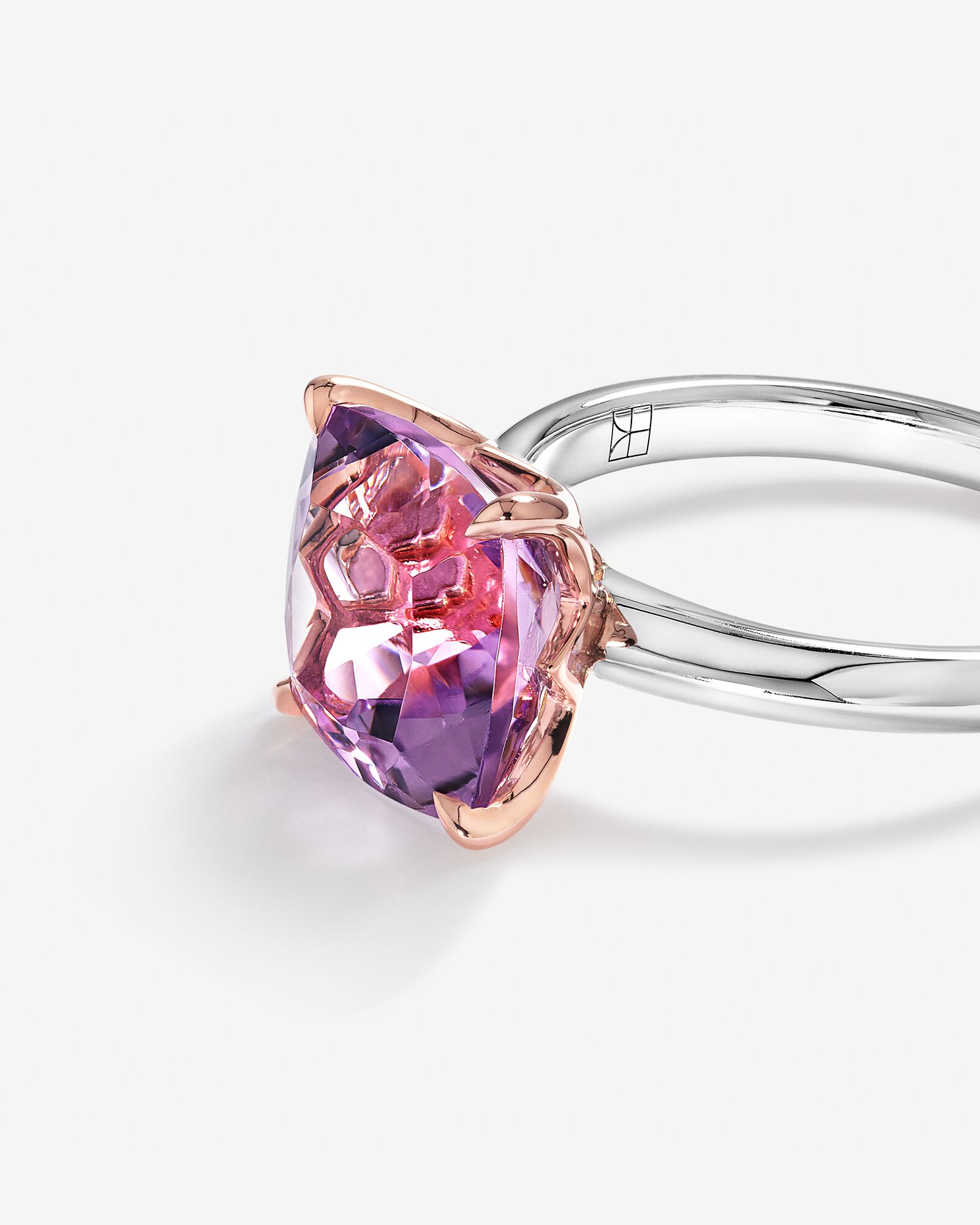 Ring with Rose Amethyst in Sterling Silver & 10kt Rose Gold