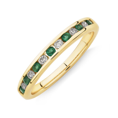 Ring with Natural Emerald & 0.15 Carat TW of Diamonds in 10kt Yellow Gold Ring with Natural Emerald & 0.15 Carat TW of Diamonds in 10kt Yellow Gold