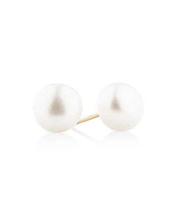 Stud Earrings with 9mm Button Cultured Freshwater Pearl in 10kt Yellow Gold Stud Earrings with 9mm Button Cultured Freshwater Pearl in 10kt Yellow Gold