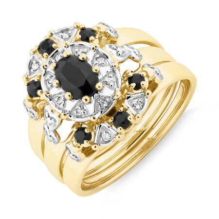 3 Ring Set with Sapphire & Diamonds in 10kt Yellow Gold 3 Ring Set with Sapphire & Diamonds in 10kt Yellow Gold