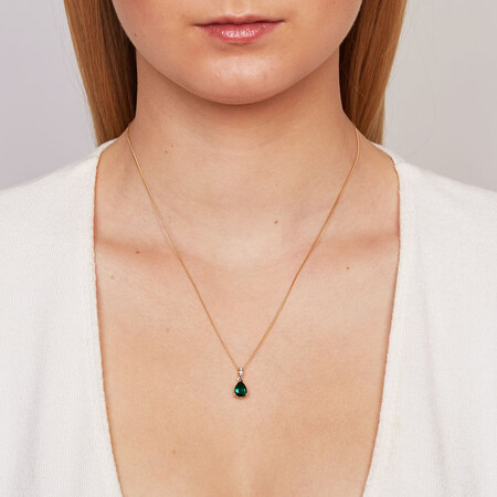 Pendant with Created Emerald & Diamonds in 10kt Yellow & White Gold Pendant with Created Emerald & Diamonds in 10kt Yellow & White Gold