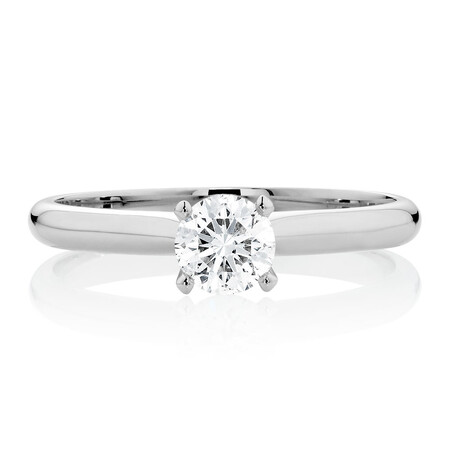 Certified Solitaire Engagement Ring with a 0.50 Carat TW Diamond in 14kt White Gold Certified Solitaire Engagement Ring with a 0.50 Carat TW Diamond in 14kt White Gold