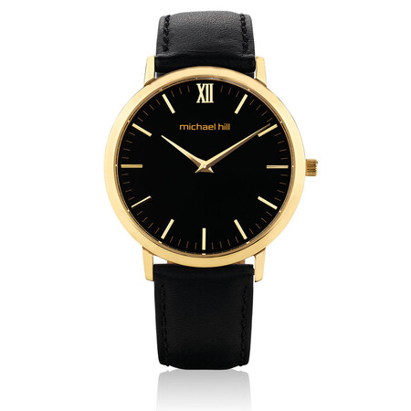 Ladies Watch in Black Leather & Stainless Steel