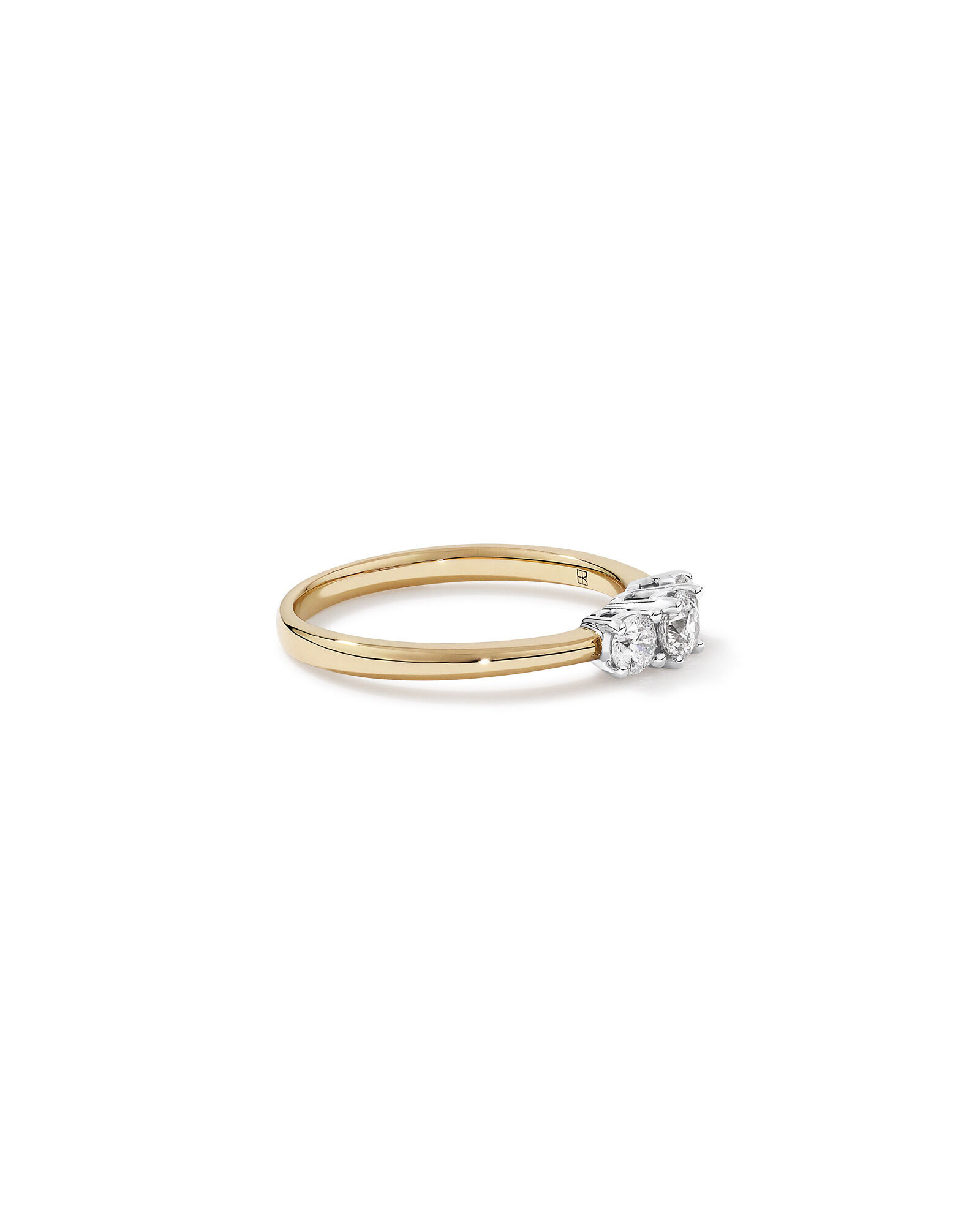 Bague en or jaune et blanc 14 carats avec diamants de 0,50 carat et 3 pierres Signature 101