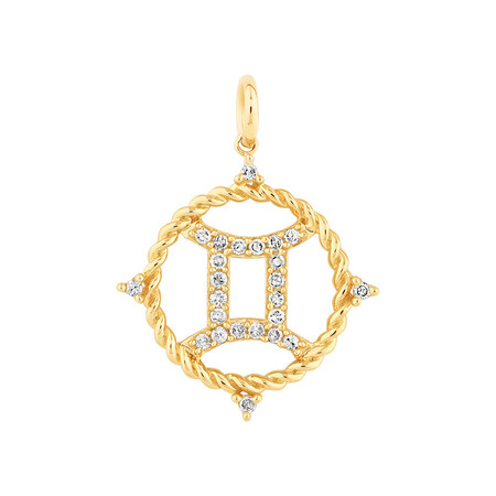 Gemini Zodiac Pendant with 0.20 Carat TW of Diamonds in 10kt Yellow Gold