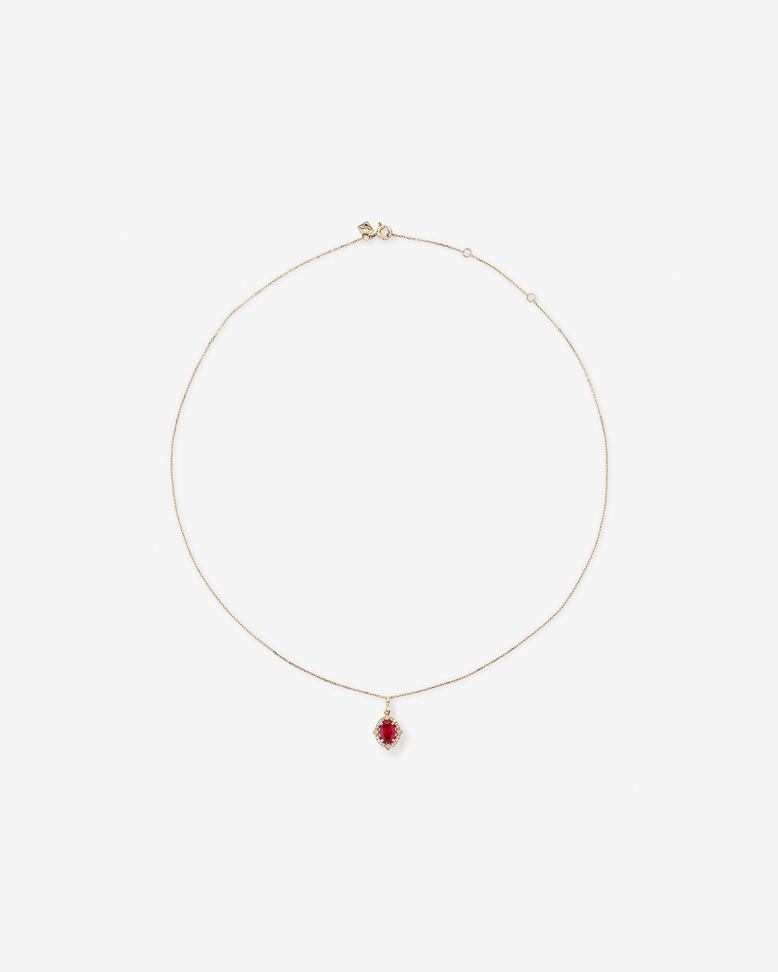 Oval Cut Created Ruby and Diamond Halo Pendant Necklace in 10kt Yellow Gold