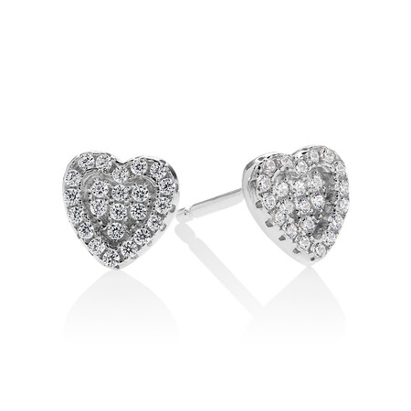 Pave Heart Stud Earrings with White Cubic Zirconia in Sterling Silver Pave Heart Stud Earrings with White Cubic Zirconia in Sterling Silver