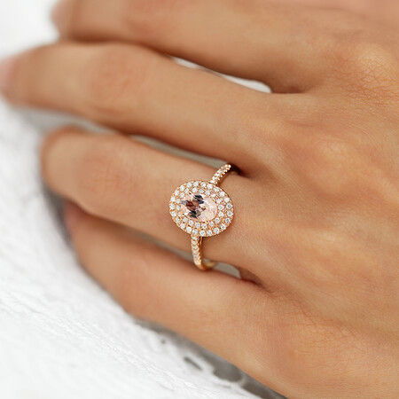 Double Halo Ring with Morganite & 0.25 Carat TW of Diamonds in 10kt Rose Gold Double Halo Ring with Morganite & 0.25 Carat TW of Diamonds in 10kt Rose Gold