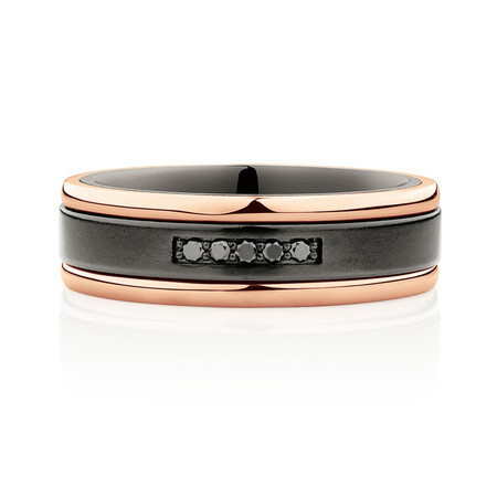 7mm Ring with Enhanced Black Diamonds in 10kt Rose Gold & Black Titanium 7mm Ring with Enhanced Black Diamonds in 10kt Rose Gold & Black Titanium