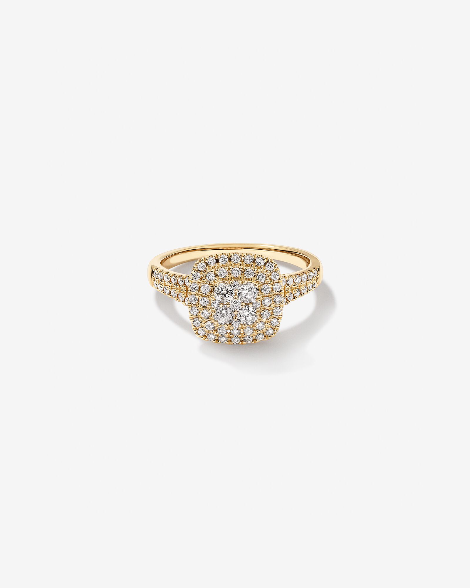Bague Halo en Cluster Coussin avec un Poids Total de 0,65 Carat de Diamants en Or Jaune 10 Carats