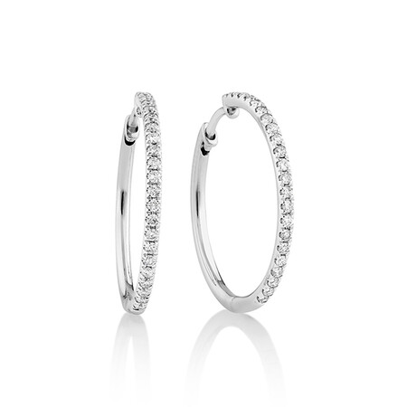 Pave Hoop Earrings with 0.35 Carat TW Diamonds in 10kt White Gold