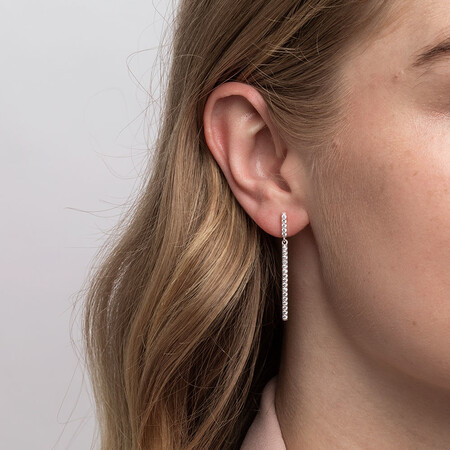 Bar Drop Earrings With Cubic Zirconia In Sterling Silver Bar Drop Earrings With Cubic Zirconia In Sterling Silver