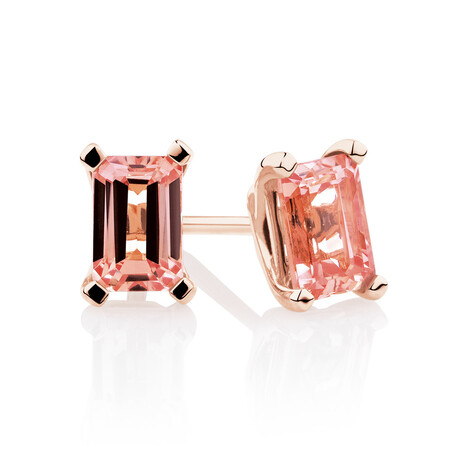 Stud Earrings with Created Peach Sapphire in 10kt Rose Gold Stud Earrings with Created Peach Sapphire in 10kt Rose Gold