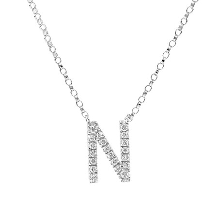 N Initial Necklace with 0.10 Carat TW of Diamonds in 10kt White Gold