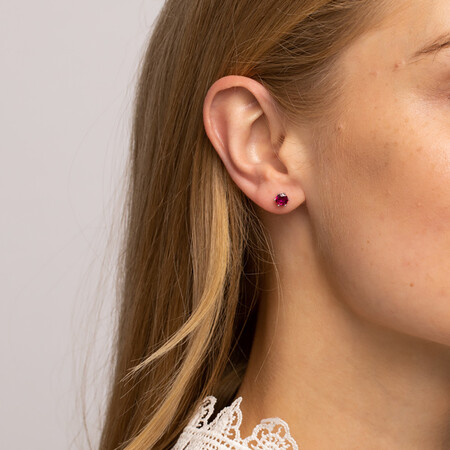 Stud Earrings with Ruby Cubic Zirconia in Sterling Silver Stud Earrings with Ruby Cubic Zirconia in Sterling Silver