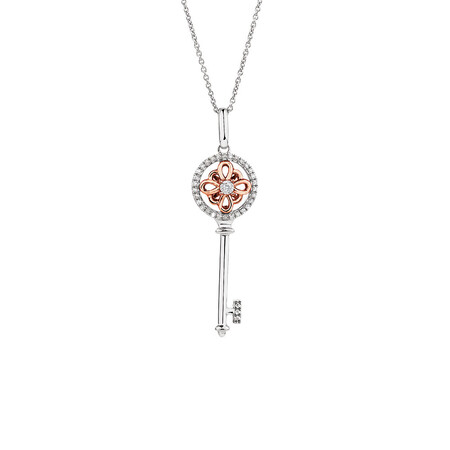 Key Pendant with Diamonds in 10kt Rose Gold & Sterling Silver