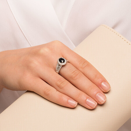 Ring with Sapphire & 1.05 Carat TW of Diamonds in 14kt White Gold Ring with Sapphire & 1.05 Carat TW of Diamonds in 14kt White Gold