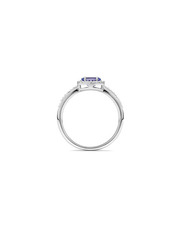 Halo Ring with Tanzanite & 0.15 TW Carat Of Diamonds in 10kt White Gold Halo Ring with Tanzanite & 0.15 TW Carat Of Diamonds in 10kt White Gold