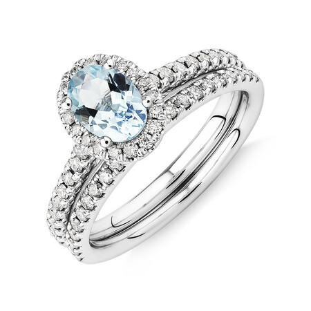 Bridal Set with 1/2 Carat TW of Diamonds & Aquamarine in 14kt White Gold Bridal Set with 1/2 Carat TW of Diamonds & Aquamarine in 14kt White Gold