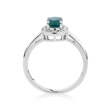 Halo Ring with Created Emerald & Diamonds in Sterling Silver Halo Ring with Created Emerald & Diamonds in Sterling Silver