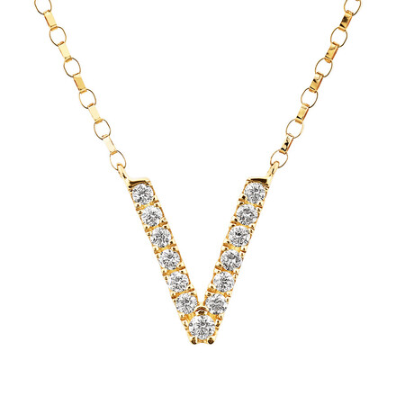 "V" Initial Necklace with 0.10 Carat TW of Diamonds in 10kt Yellow Gold "V" Initial Necklace with 0.10 Carat TW of Diamonds in 10kt Yellow Gold