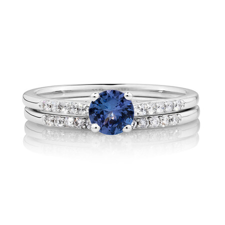 Evermore Bridal Set with Tanzanite & 1/5 Carat TW of Diamonds in 10kt White Gold Evermore Bridal Set with Tanzanite & 1/5 Carat TW of Diamonds in 10kt White Gold