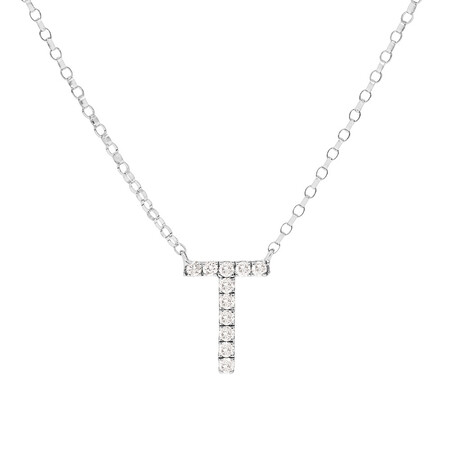 "T" Initial necklace with 0.10 Carat TW of Diamonds in 10kt White Gold