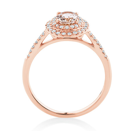 Double Halo Ring with Morganite & 0.25 Carat TW of Diamonds in 10kt Rose Gold Double Halo Ring with Morganite & 0.25 Carat TW of Diamonds in 10kt Rose Gold