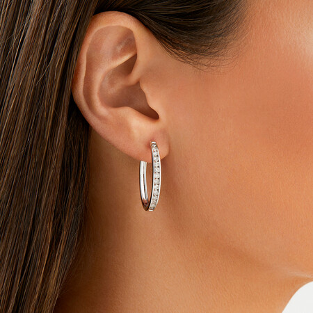 Huggie Earrings with 1 Carat TW of Diamonds in 10kt White Gold Huggie Earrings with 1 Carat TW of Diamonds in 10kt White Gold