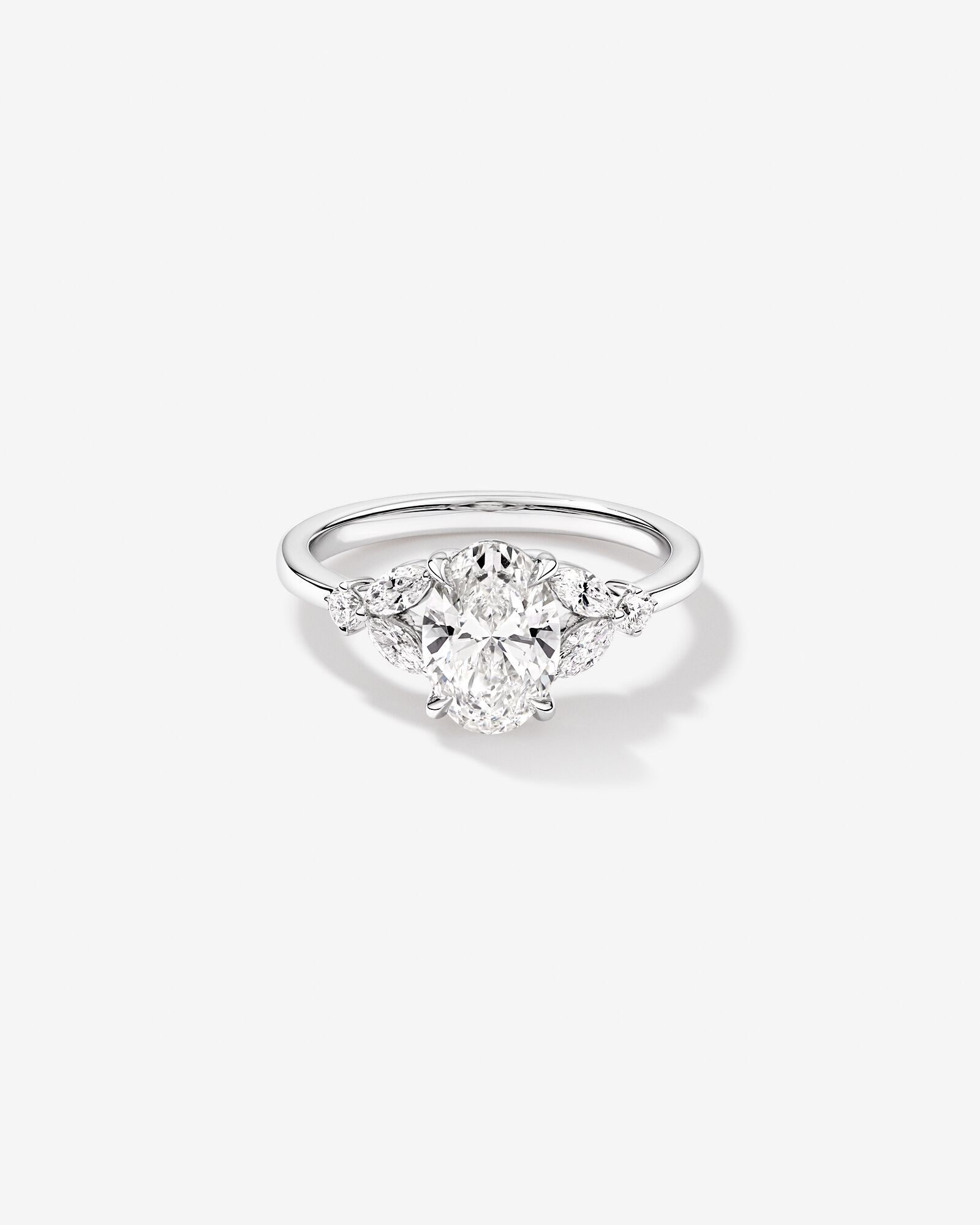 1.73 Carat TW Oval Cut Laboratory-Grown Diamond Marquise Cut Side Stone Engagement Ring in 14kt White Gold