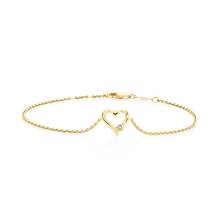 Heart Bracelet With Diamond In 10kt Yellow Gold