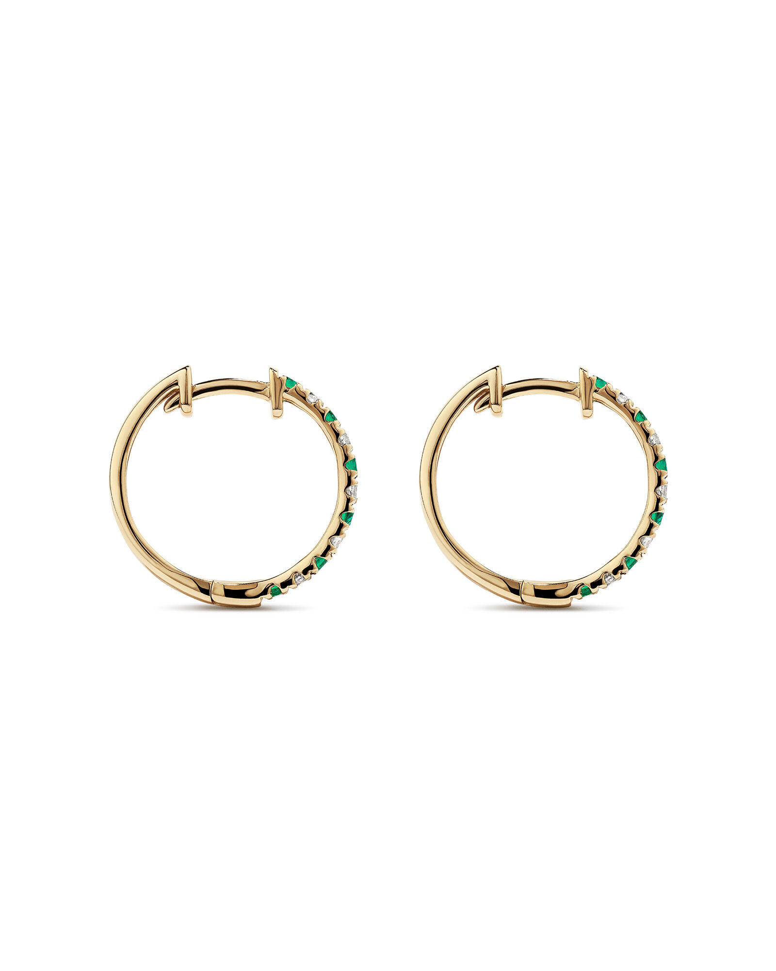 0.22 Carat TW Diamond and Created Emerald Huggie Hoop Earrings in 10kt Yellow Gold