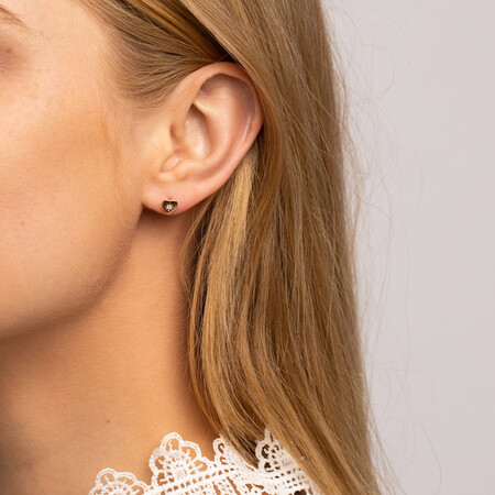 Heart Stud Earrings With Diamonds In 10kt Yellow Gold Heart Stud Earrings With Diamonds In 10kt Yellow Gold