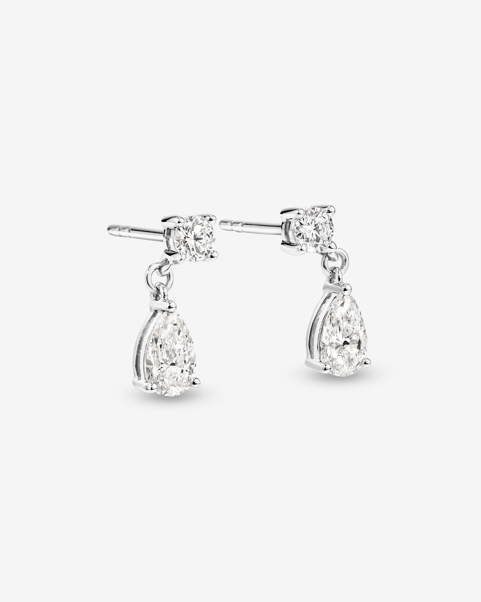 LAB. Drop Earrings with 1.00 Carat TW Pear and Round Brilliant Laboratory-Grown Diamonds in 10kt White Gold