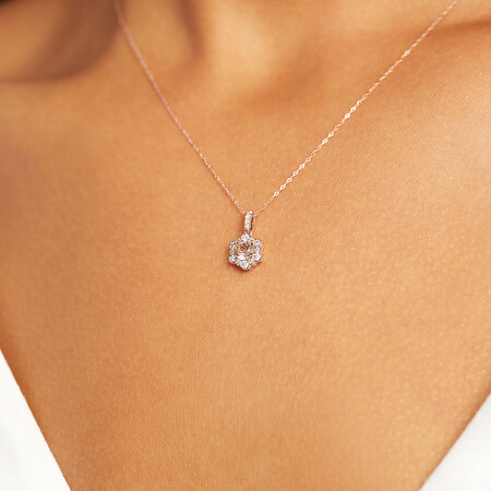 Halo Pendant with Morganite & 0.25 Carat TW of Diamonds in 10kt Rose Gold Halo Pendant with Morganite & 0.25 Carat TW of Diamonds in 10kt Rose Gold