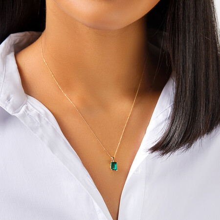 Pendant with Laboratory Created Emerald in 10kt Yellow Gold Pendant with Laboratory Created Emerald in 10kt Yellow Gold