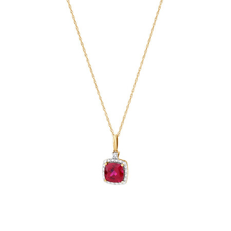 Pendant with Created Ruby & Diamonds In 10kt Yellow & White Gold