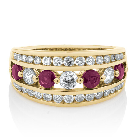 Ring with Ruby & 1 Carat TW of Diamonds in 14kt Yellow Gold Ring with Ruby & 1 Carat TW of Diamonds in 14kt Yellow Gold