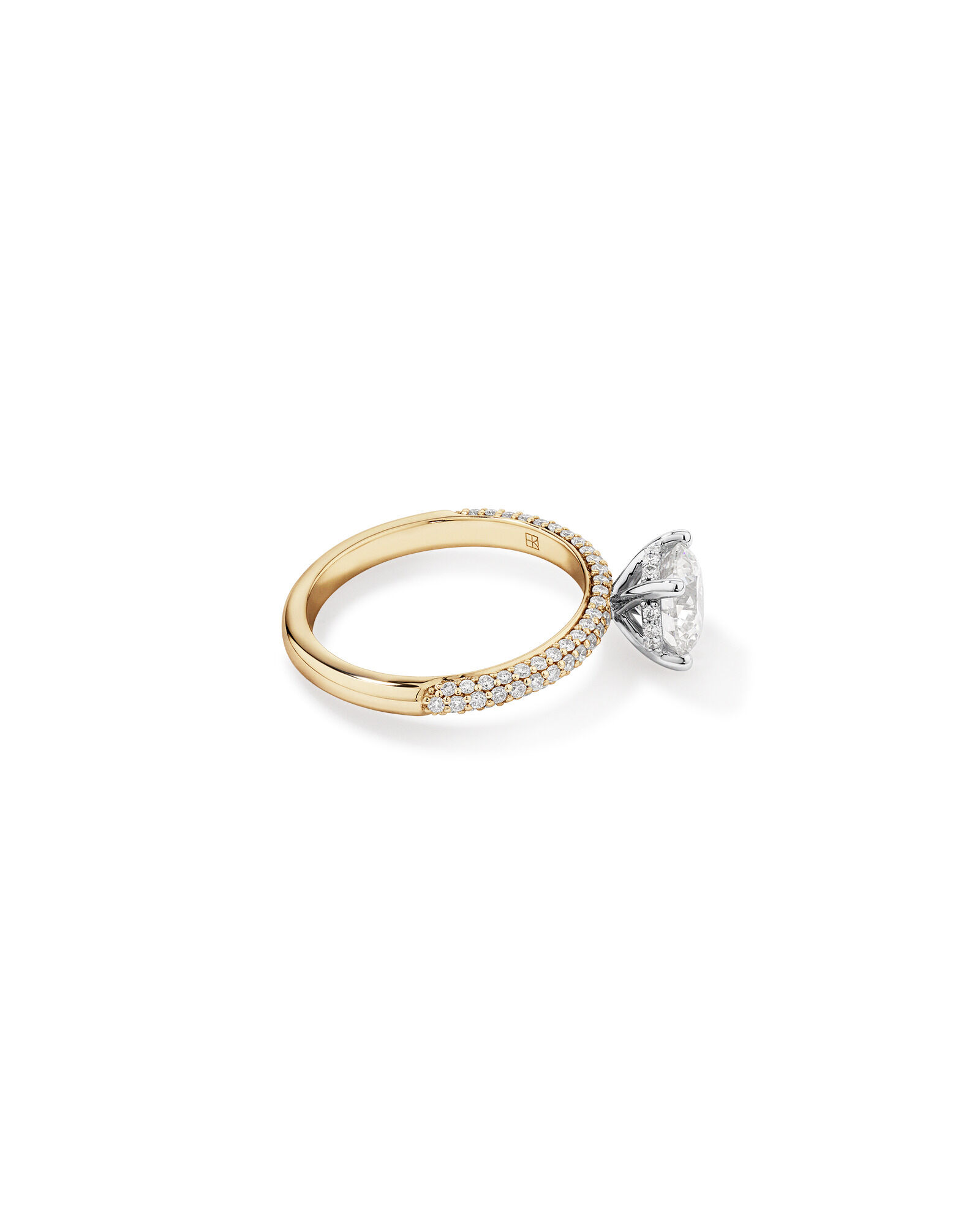 Bague de fiançailles ronde TW de 1,95 carat en or jaune et blanc 14 carats en or jaune et blanc brillant