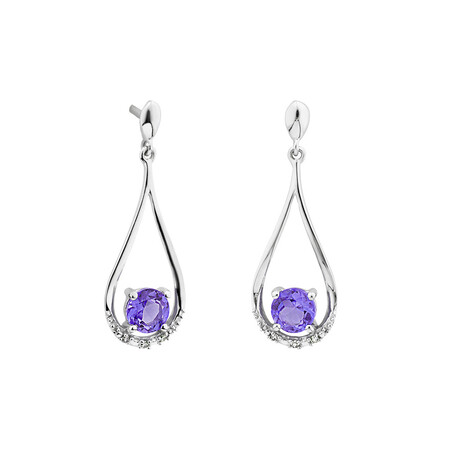 Drop Stud Earrings with Amethyst & Diamonds in 10kt White Gold Drop Stud Earrings with Amethyst & Diamonds in 10kt White Gold