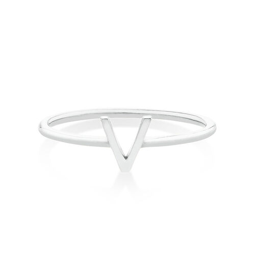 V Initial Ring in Sterling Silver
