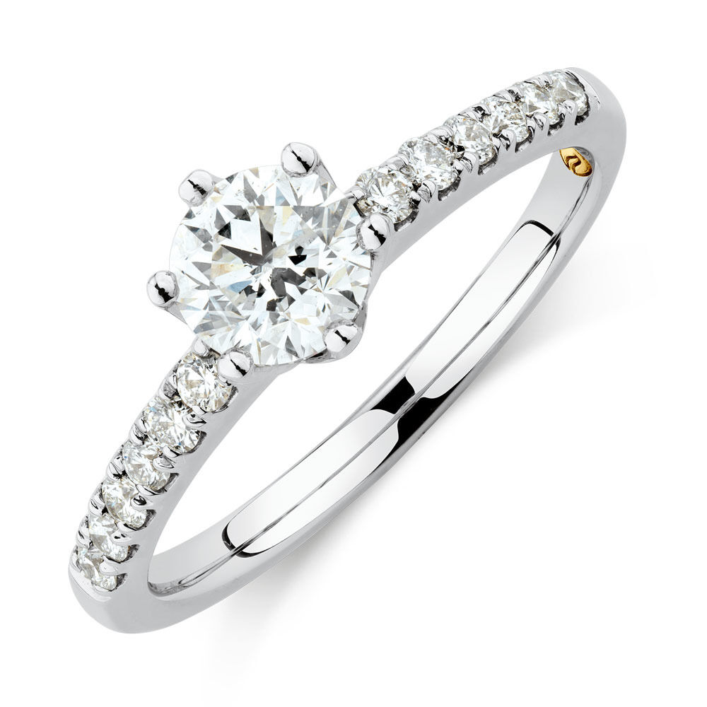 Whitefire Solitaire Engagement Ring With 0.88 Carat TW of Diamonds in 18kt White & 22ct Yellow Gold